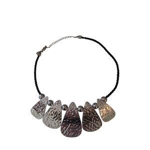 Lia Sophia Necklace Silver tone Black Metal Bead Cord 10" Retired Statement New